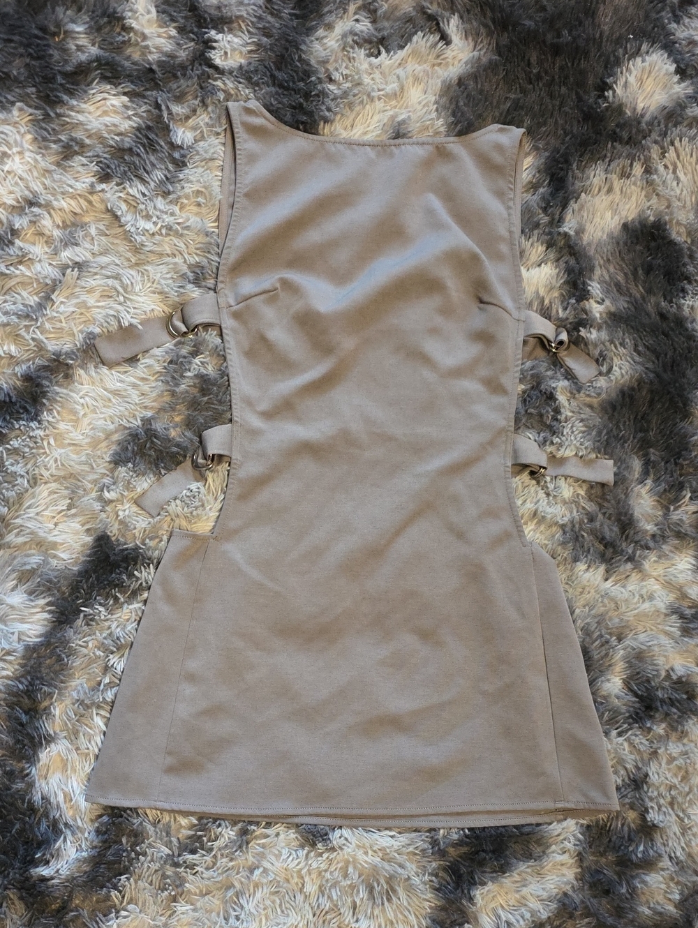 Peppermayo Taupe Gray Side Cutout Mini Dress with Side Buckles